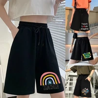 womens simple shorts fashion loose elastic band student nine point pants teacher series printed female harajuku street shorts