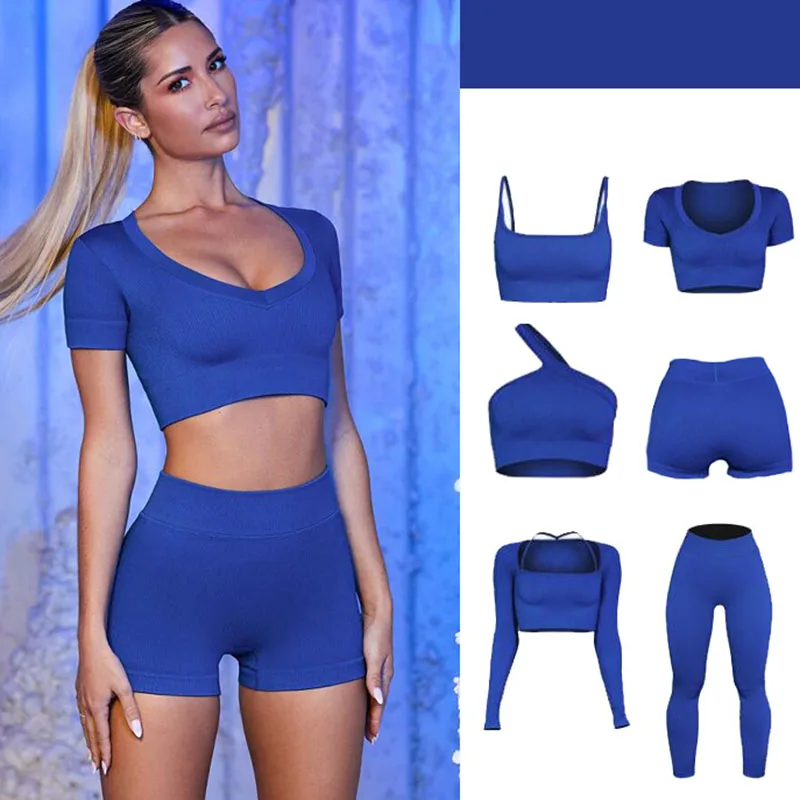 

New Women Seamless Yoga Suit Fitness Long Sleeve Crop Top High Waist Gym Legging Workout Shorts Sportswear Gym Clothing Running