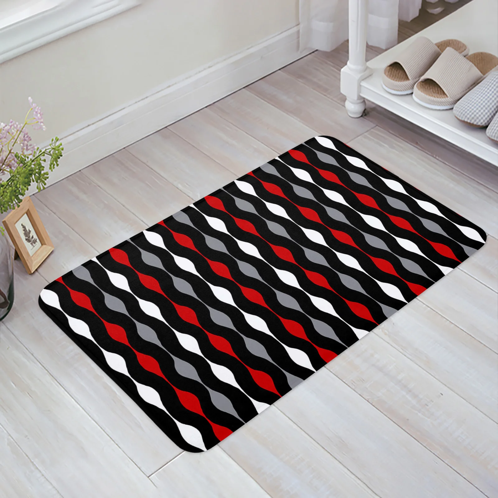 Geometric Stripes Red Black White Entrance Doormat Kitchen Mat Home Decor Bedroom Carpet Bath Anti-Slip Floor Mat