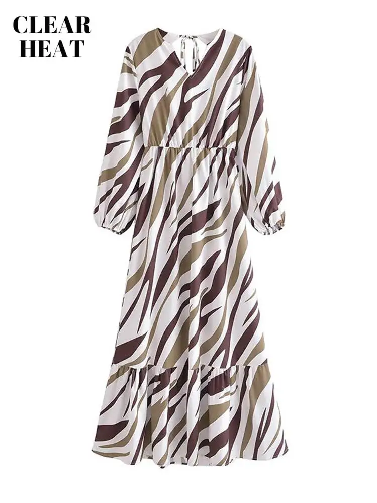 

Women Sexy Backless Animal Print Maxi Dresses Female Cut Out Lattern Long Sleeve Dresses 2022 Summer Lady Streetwear Dress