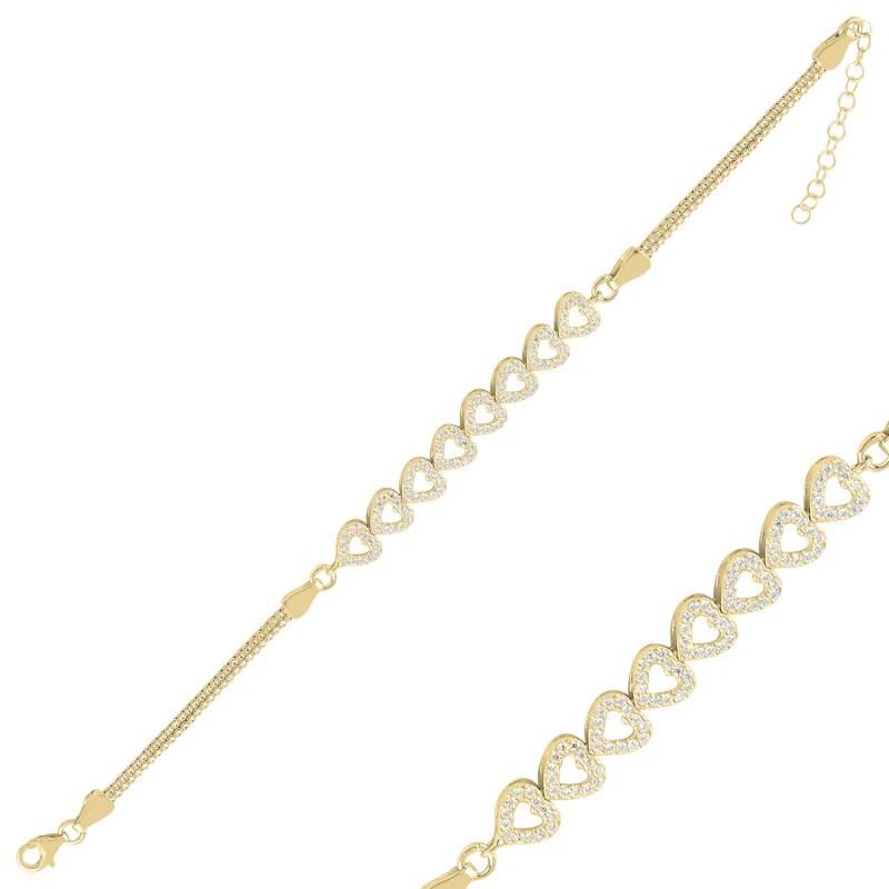 

Silver 925 Sterling Heart Zircon Stone Cube Chain