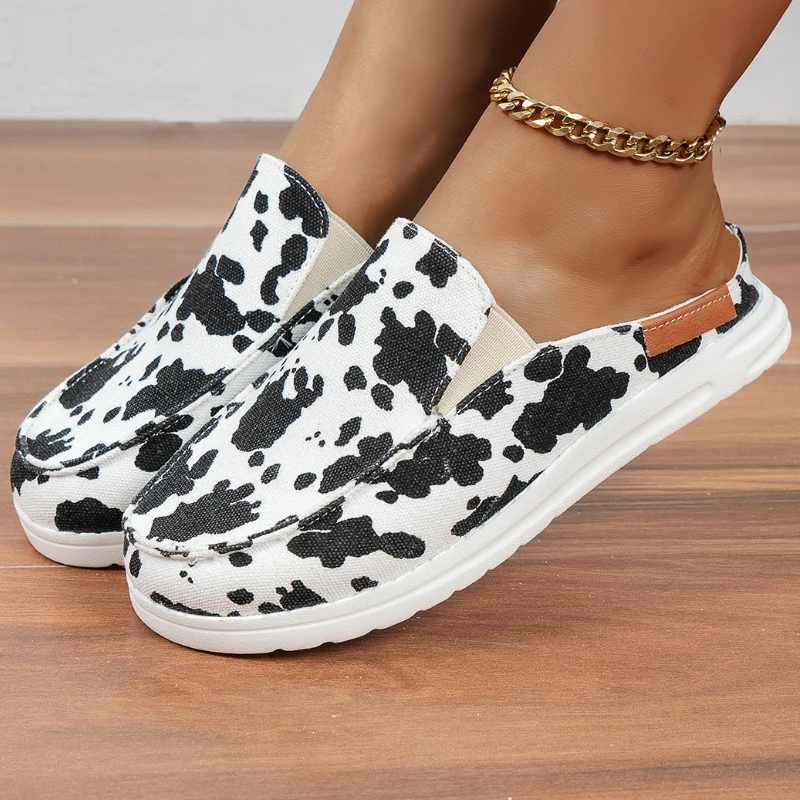 

Women Slippers Summer Round Head Large Size Flat Bottom Sandals Lazy Canvas Shoes Plus Size Flats Zapatillas De Estar Por Casa