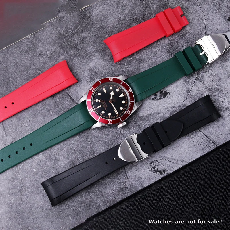 22mm Natural Rubber Silione watch band Special for Tudor Black Bay GMT Curved End Pin/Folding buckle Black Blue Red Wrist Strap enlarge