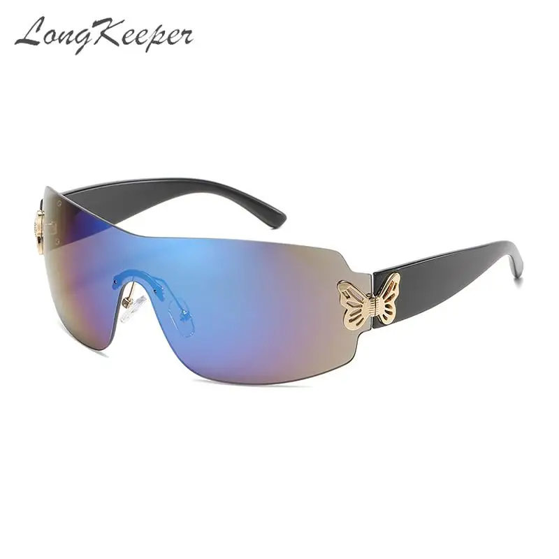 

Солнцезащитные очки Long Keeper Y2K в стиле панк для женщин и мужчин, большие спортивные очки-бабочки без оправы, очки с запахом вокруг 2000-х, женские солнцезащитные очки