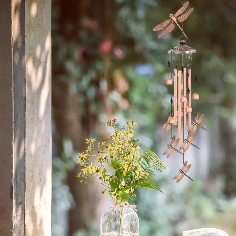 Алюминиевые ветряные колокольчики в виде бабочки, маленькие колокольчики со стрекозой, уличный металлический декор с 4 алюминиевыми трубками, украшение для дома и сада, подарок