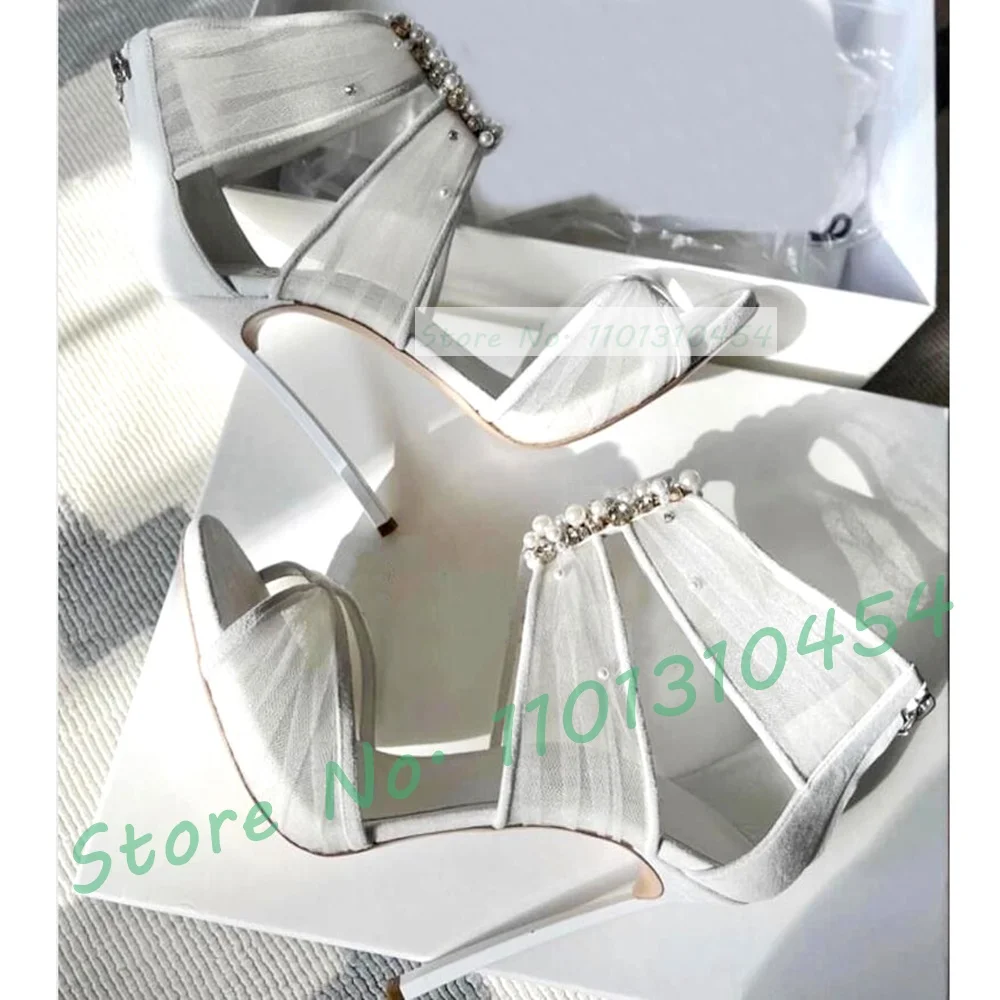 

Босоножки женские с металлическим каблуком, элегантные свадебные туфли с жемчужинами, высокий каблук, дизайнерские сандалии с украшением и...