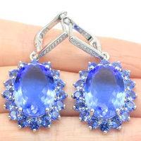 45x21mm romantic created long big 11 6g rich blue violet tanzanite ladies daily wear silver earrings