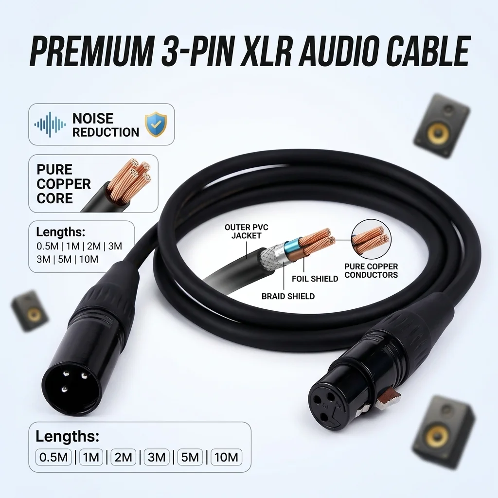 Фото Кабель XLR (папа-мама) для микрофона, 3-контактный балансный аудиоразъем, профессиональный сценический/студийный патч-корд XLRM-XLRF для усилителей №1