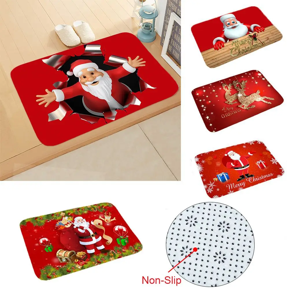 

New Year Home Decor Flannel Party Supplies Living Room Carpet Floor Mat Christmas Mat Xmas Doormat Outdoor Carpet