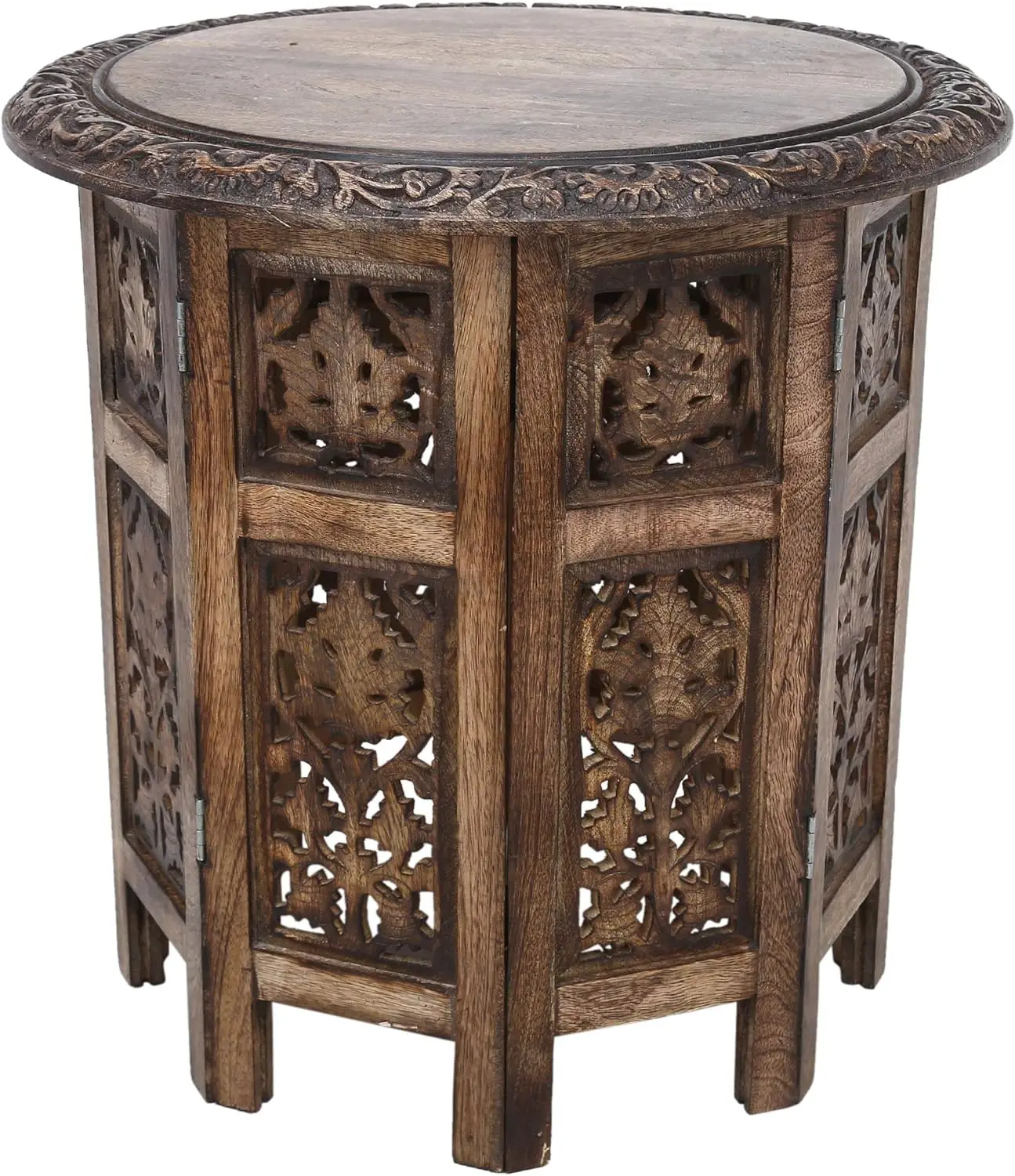 

Coffee Table Round Boho End Furniture Carved Room Wooden Side Indian Décor 18 Inches