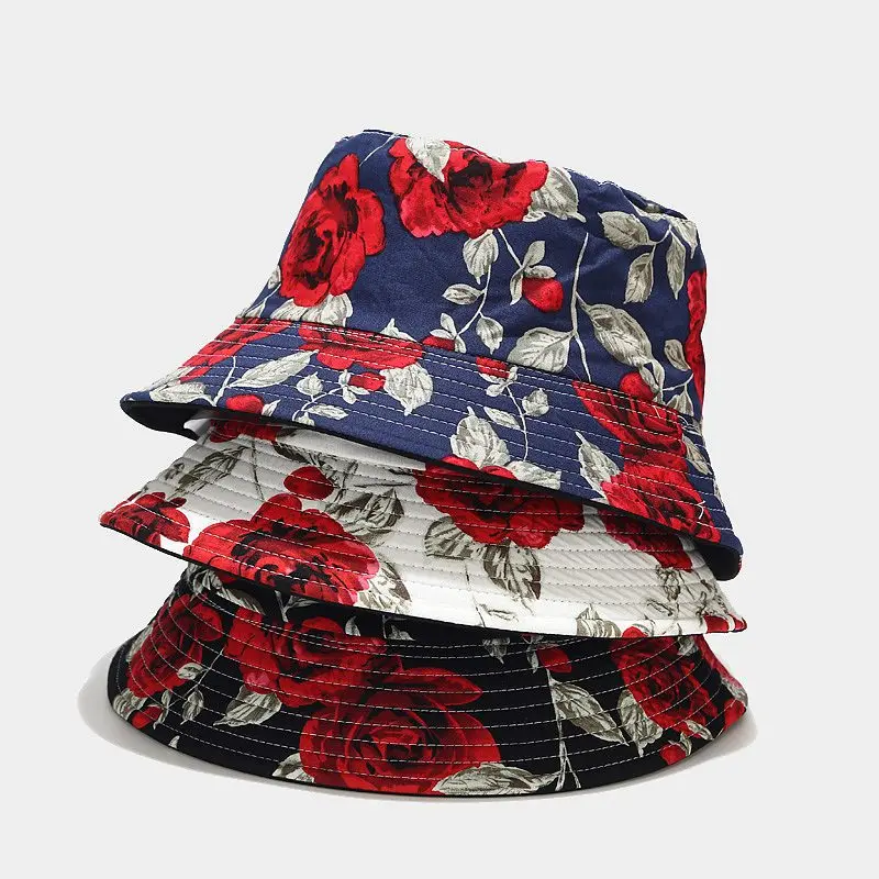 

GQILYYBZ ins new rose pattern double-sided fisherman hat ladies leisure Joker sun hat outdoor basin women's bucket hat