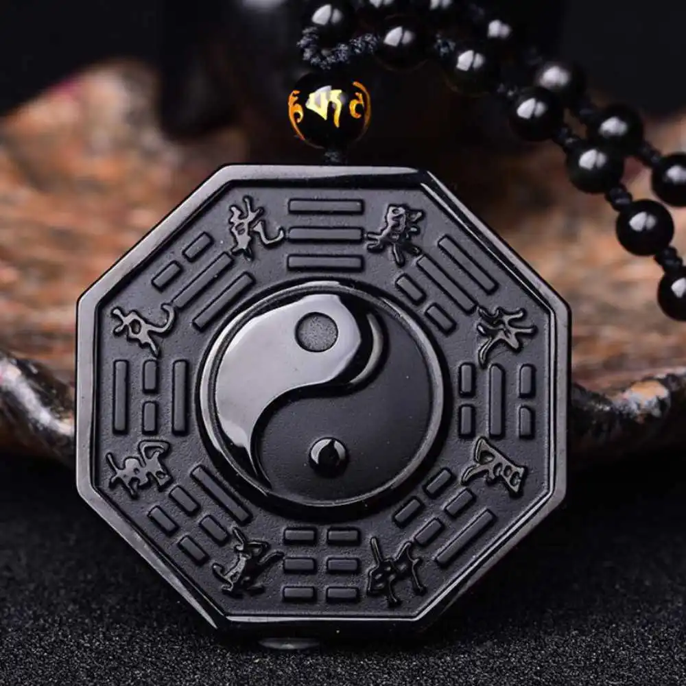 

Natural Obsidian eight-diagram-shaped appetizer Pendant Jewellery Unisex Silver Wholesale Natural Gift Women Keychain Reiki