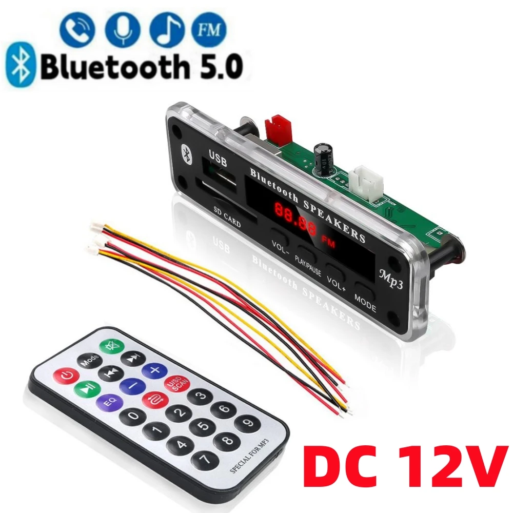 

DC 5V 12V Bluetooth 5,0 MP3 декодирующая плата модуль беспроводной Автомобильный USB MP3 плеер TF слот для карты USB FM с микрофоном Handsfree control