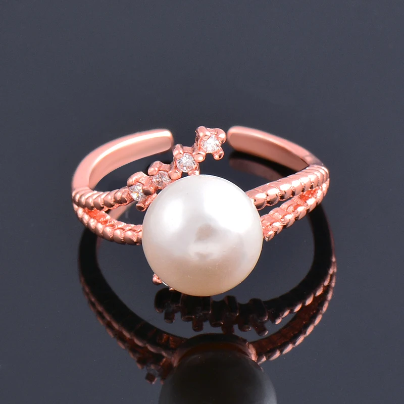 

LEEKER korean style Crystal Pearl Rings for women Yellow Rose Gold Silver Color wedding accessories Fashion jewelry 2022 082 LK6