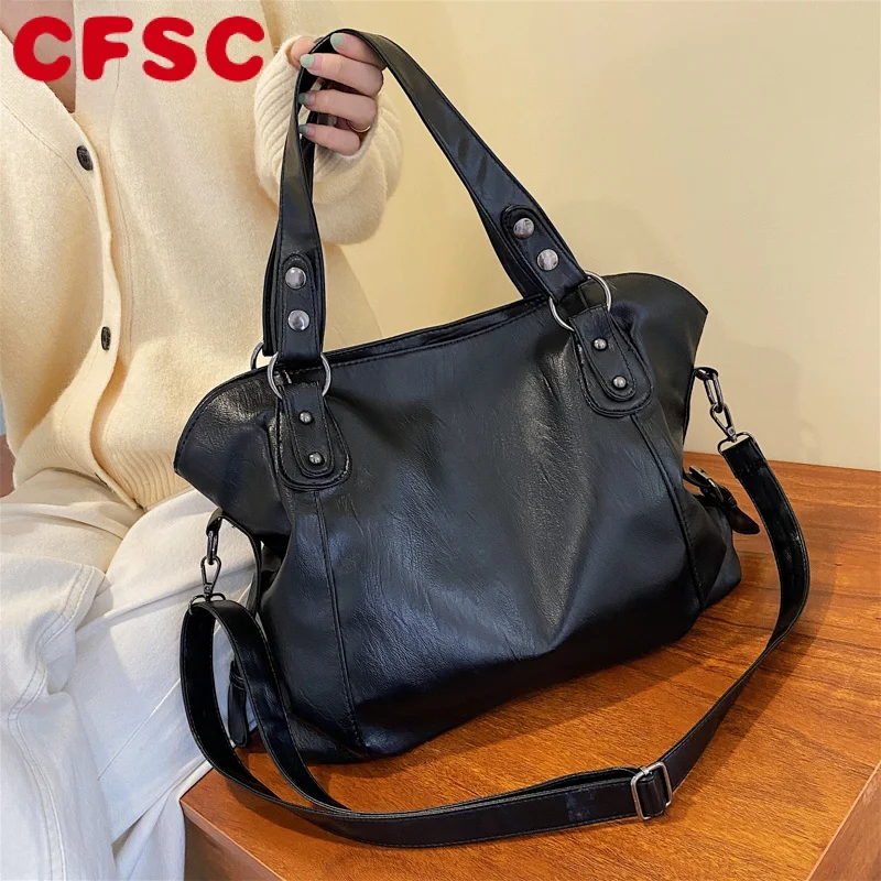 

Новинка 2022, большие черные женские сумки на плечо, Повседневная Сумка-тоут большого размера, кожаная сумка-хобо через плечо, Женская дорожна...