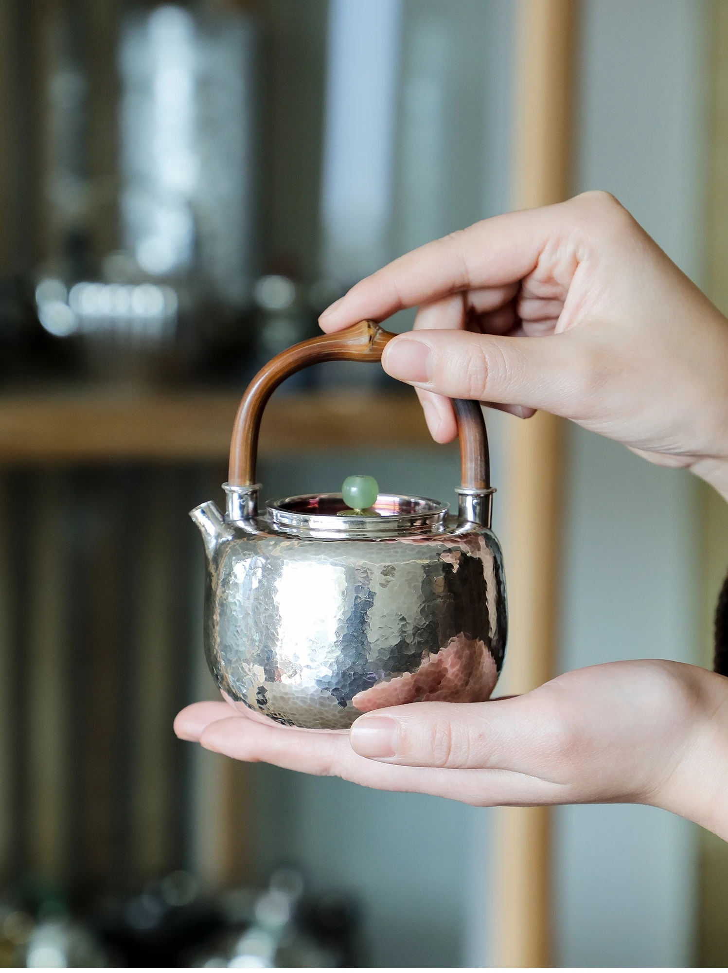 Серебряный чайник Caulis Spatholobi с подъемной ручкой, чистое серебро 999, чайник ручной работы, серебряный чайник, чайник для заваривания чая, 340 мл