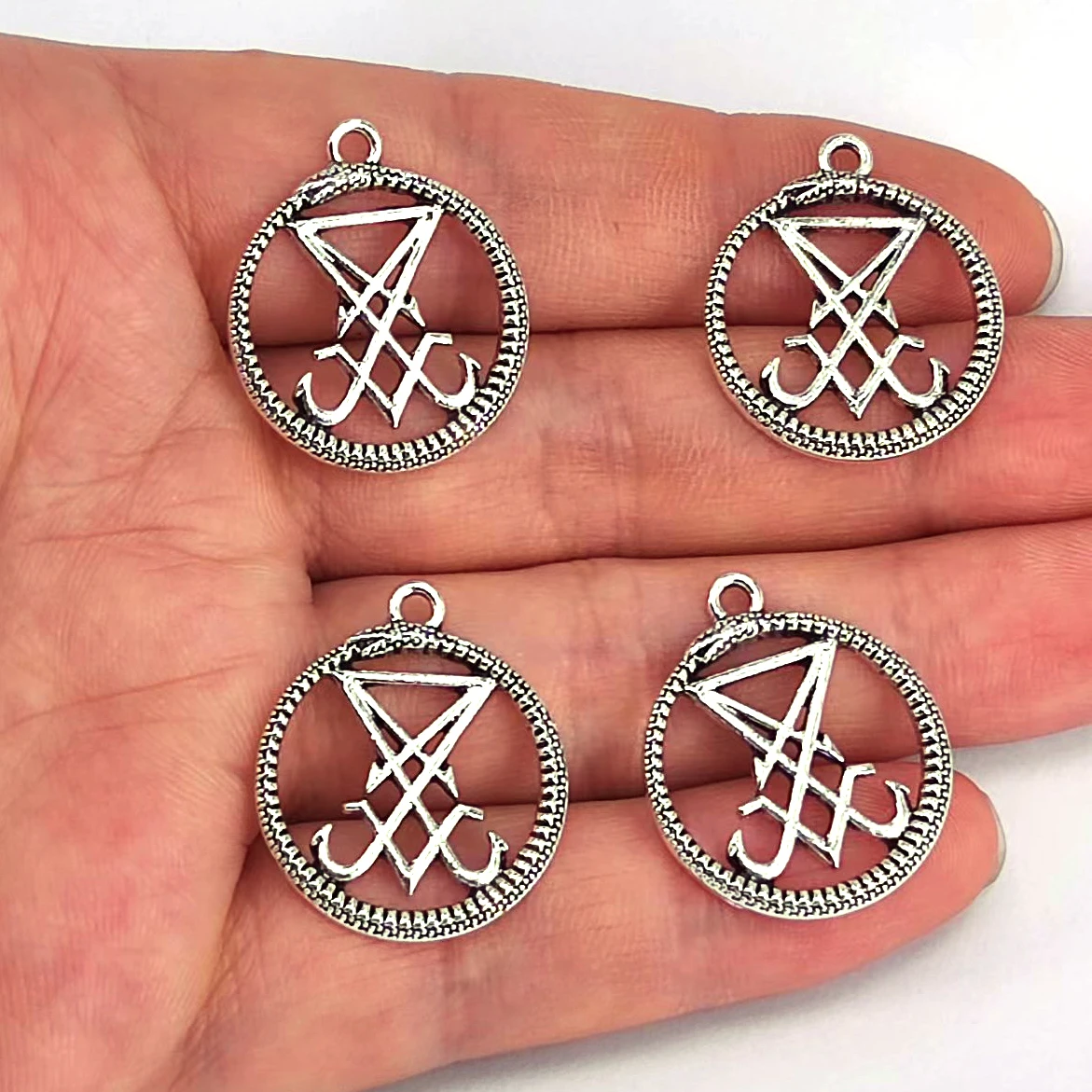 

50PCS SNAKE Seal of Lucifer Satanic Sigil of Baphomet Metal Pendant charm Gothic Dark Pagan Satan DIY Jewelry Accessories