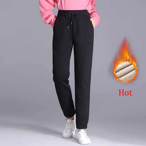 Новые модные зимние женские толстые теплые эластичные хлопковые брюки с высокой талией, качественные повседневные уличные джоггеры, спортивные брюки