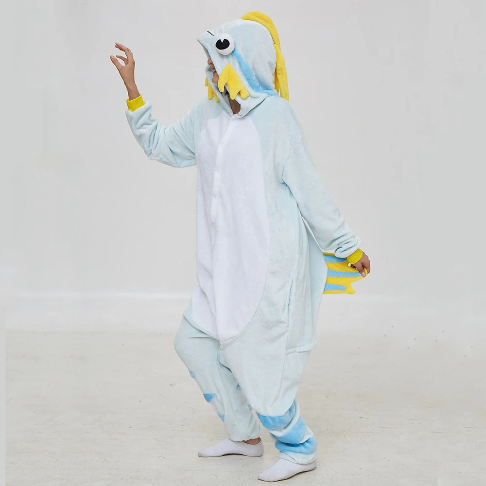 Adults Unisex Carp Onesies Animal Fish Pajamas Set Women Men Winter Flannel Sleepwear Anime One-Piece Cosplay Kigurumi Costume