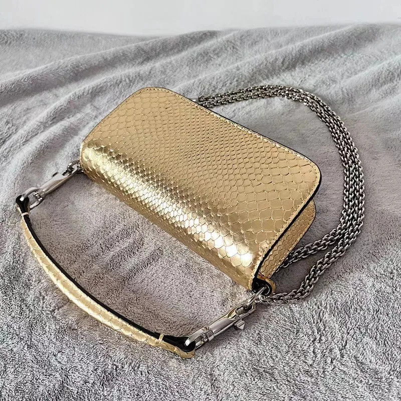 

Genuine Leather Messenger Bag Women's Fashion Shoulder Bag Chain Anti-Crystal Decorative Handbag Detachable Shoulder Strap Purse