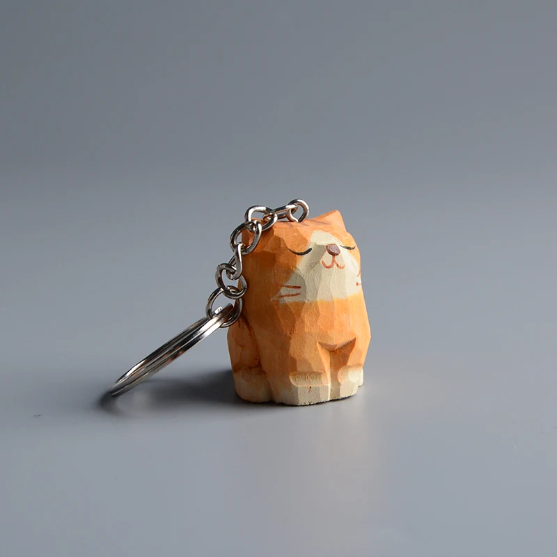 

Cartoon Animal Yellow Cats Cute Bag Accessories Keychain Handmade Key Chain for Women Men Car Pendant Wooden Decoration Figure