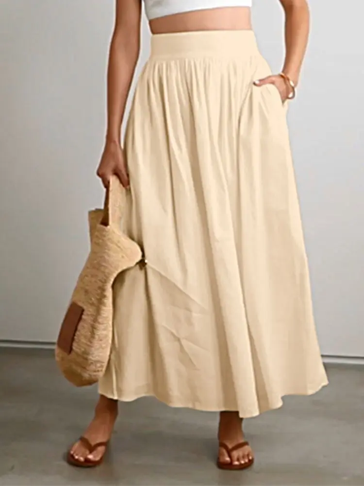 

Women Fashion High Waist Work Faldal 2022 Elegant Pleated Long Skirts Celmia Spring Casual Solid Party Zipper Bottoms Streetwear