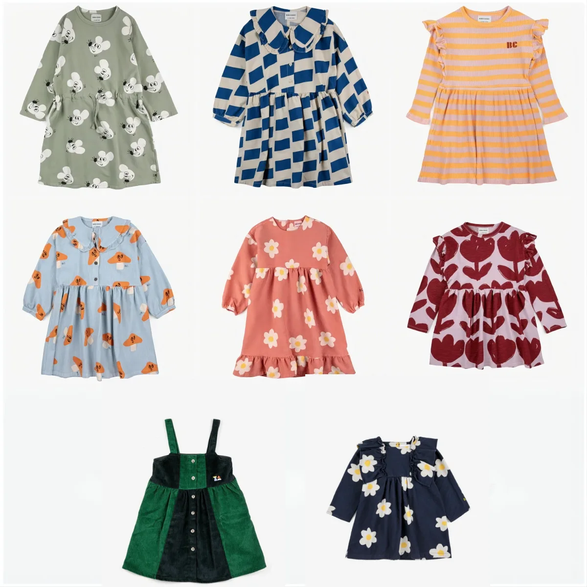 

2023 BC Брендовое детское платье для девочек, Осень-зима, Повседневное платье с длинным рукавом и принтом для маленьких девочек, стильная детская одежда