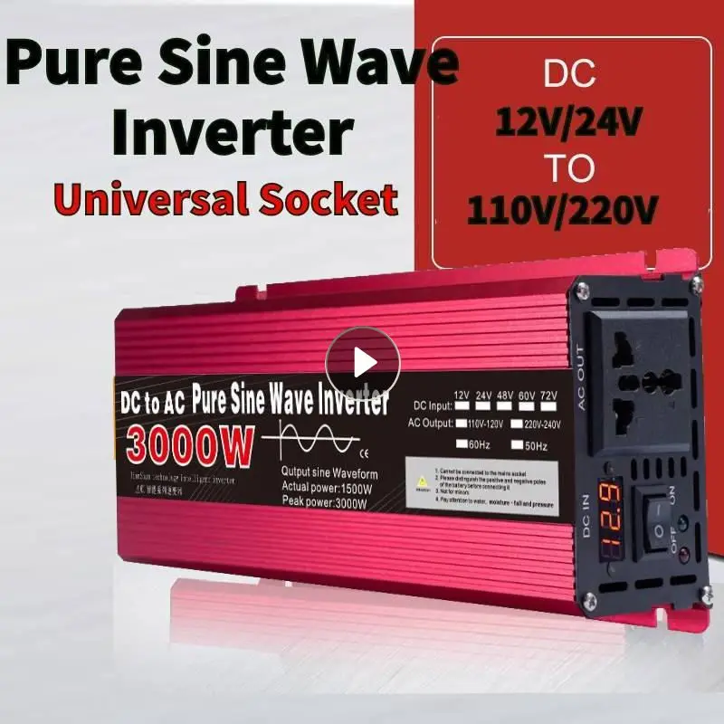 

Pure Sine Wave Inverter DC 12v/24v To AC 220V 1000W/1600W/2200W/3000W LED Display Emergency Inverter Conveter Universal Socket
