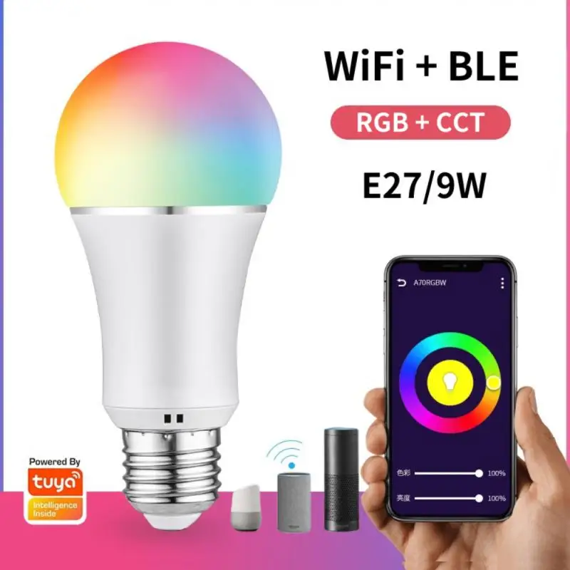 

Tuya WiFi+BLE Smart LED Bulb RGB+CCT 9W E27 Dimmable LED Lamp APP Smart Wake up Night Light Compatible with Amazon Alexa Google