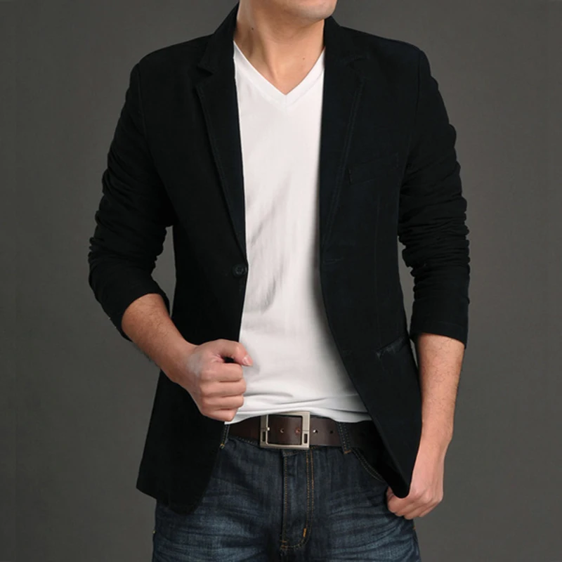 Spring Casual Solid Small Suit Men's Cotton Slim fit Jacket Single West Plus size Trendy Outerwear Wear