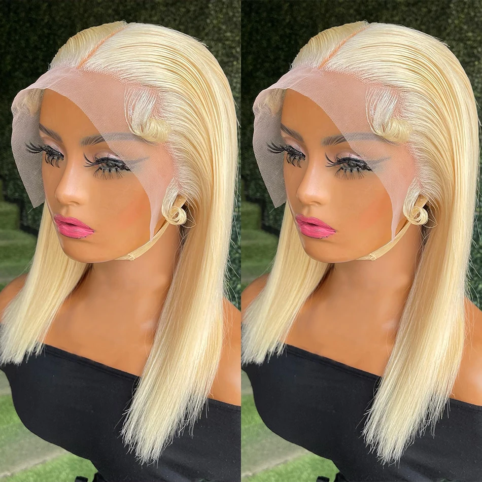 Middle Part # 613 Blonde HD Lace 13x4 Lace Front Wig Straight Mixed Blend Human Hair Wig For Women Baby Hair Pre Plucked Wig