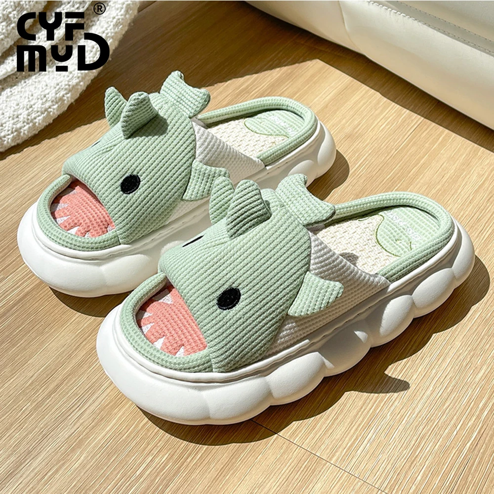 Shark Slippers Women Shoes 2022 New Knitting Design Shark Slide EVA Platform Sole Slides Blue Pink Couples Men Women House Shoes