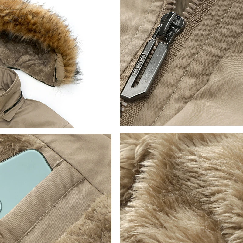 Men's Winter Thicken Cotton Parka Jacket Warm Coat with Removable Hood