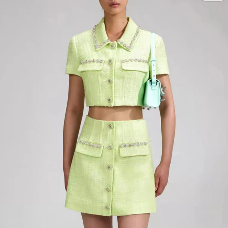 

Новинка весна-лето 2023, женская модная короткая куртка/юбка из бисера в том же стиле