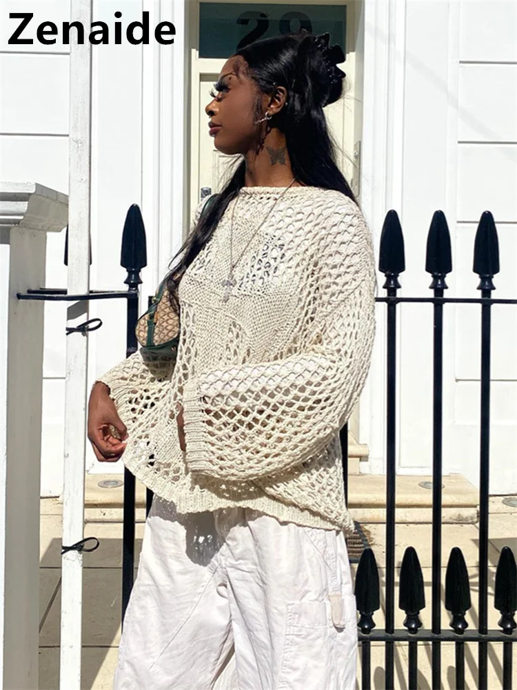 Женская трикотажная футболка с длинным рукавом Zenaide Просвечивающая Повседневная