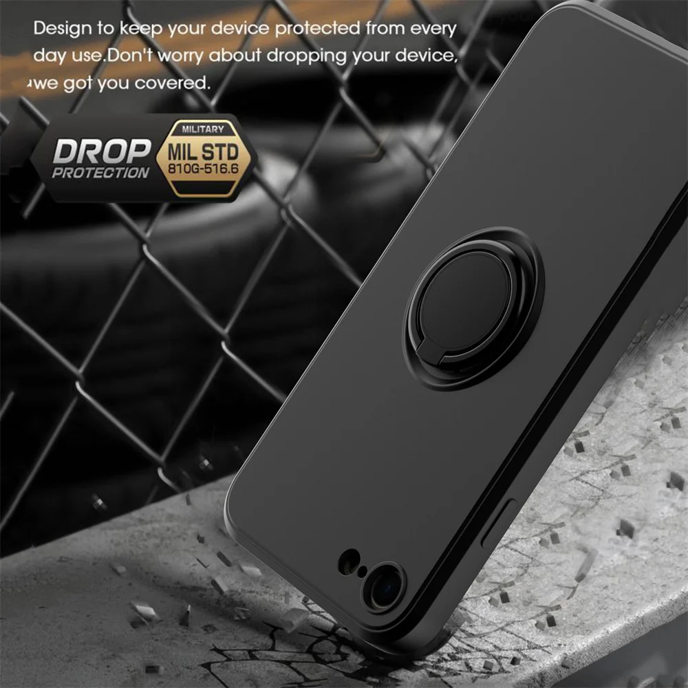 Роскошный чехол из жидкого силикона с магнитным кольцом-держателем для iPhone 16 Pro Max