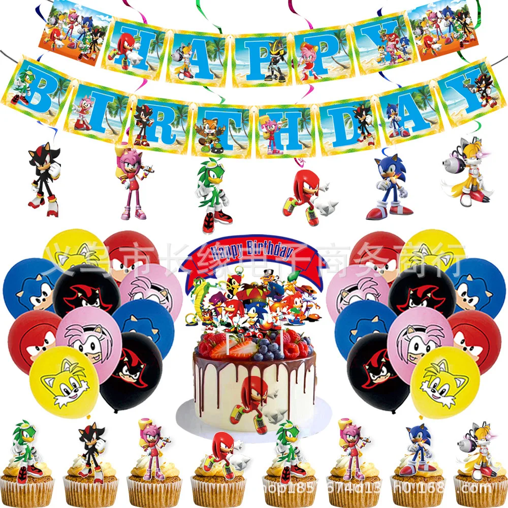 

Sonic Theme Disposable Party Supplies Kid Birthday Banner Tablecloth Cake Topper Decoration Products Baby Shower Balloon Boy Toy