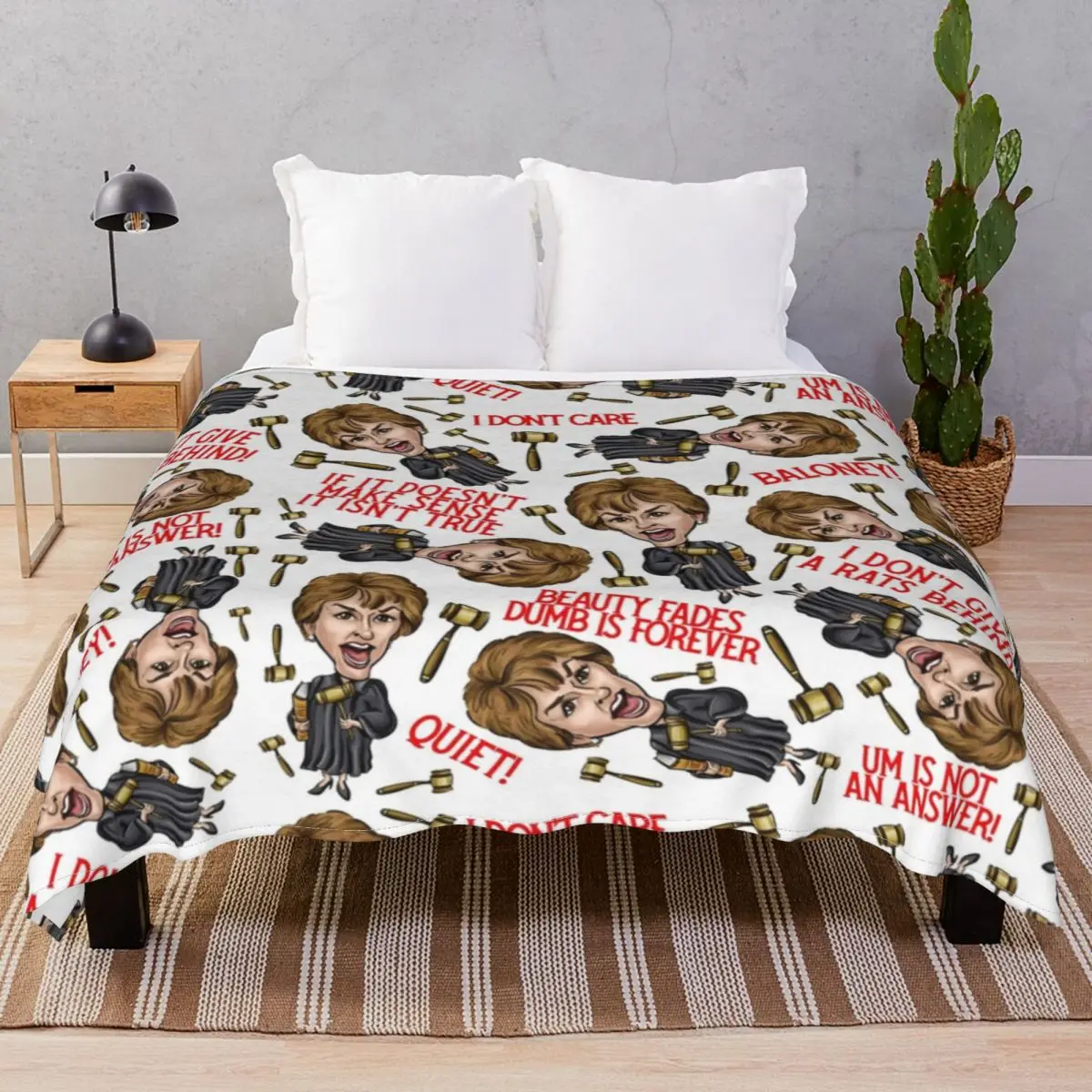 White Judge Judy Print Blanket Flannel Printed Comfortable Throw Blankets for Bedding Home Couch Camp Cinema