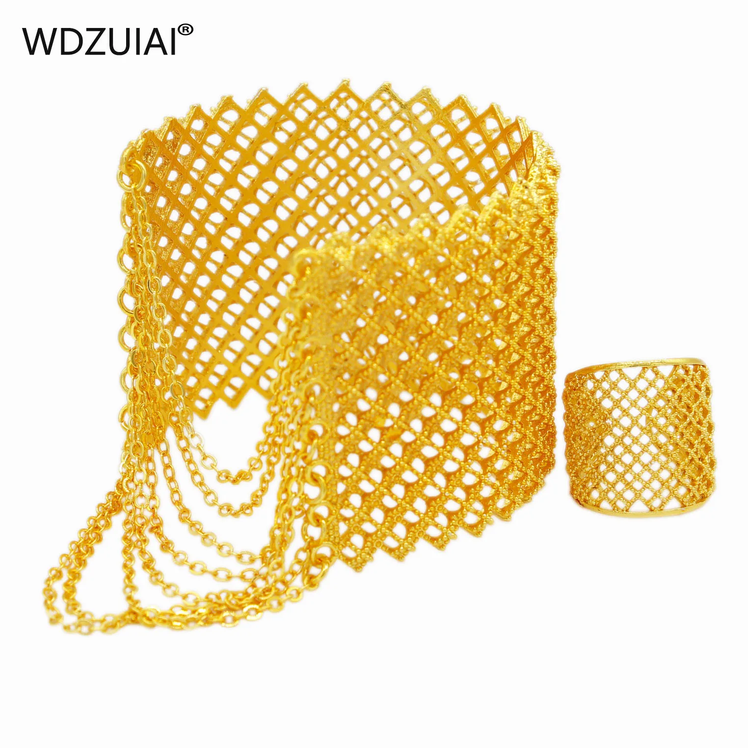 WDZUIAI Новый дизайн 24k золотой цвет кисточки манжета браслет и кольцо ювелирные