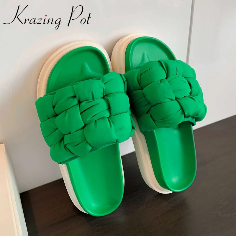 

Krazing Pot Microfiber Summer Waterproof Peep Toe Flat Platform Solid Fashion Soft Comfortable Basic Outside Women Slippers L90