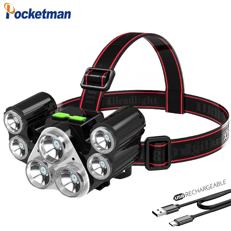 

3PCS With USB Headlamp, 7LED red and white internal electric four gear charging headlight fishing rechargeable bike head hiking