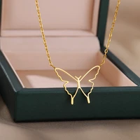 hollow butterfly pendant necklaces for women stainless steel butterfly choker necklace aesthetic collar jewlery party gift