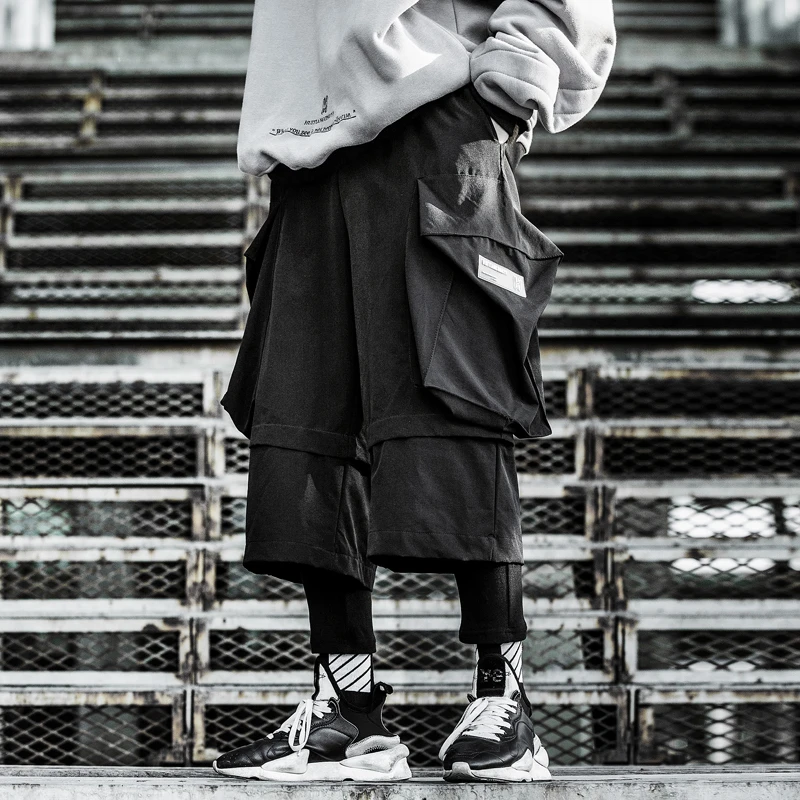 

Fake Two Piece Techwear Hip Hop Wide Leg Cargo Pants Mens Harajuku Japanese Streetwear Goth Casual Joggers Pantalones Hombre