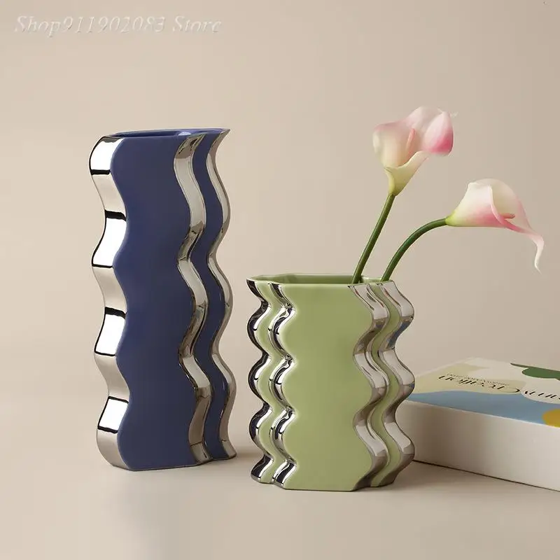 

Ceramic Vase Geometric Wave Pattern Color Handicraft Ornaments Flower Arrangement Accessories Flower Vase Home Decoration