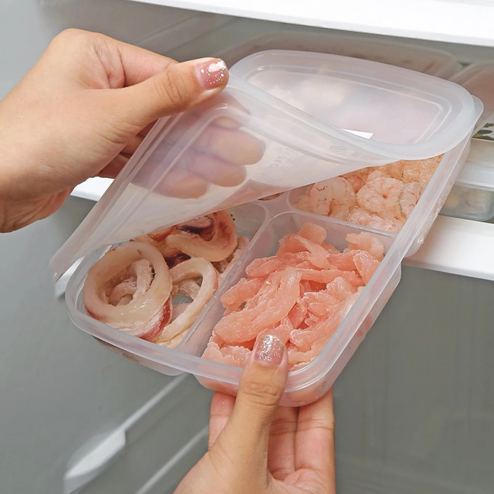

New 4 Grids Food Preparation Storage Box Transparent Refrigerator Frozen Meat Compartment Box Meat Onion Dishes Sub-Pack Crisper