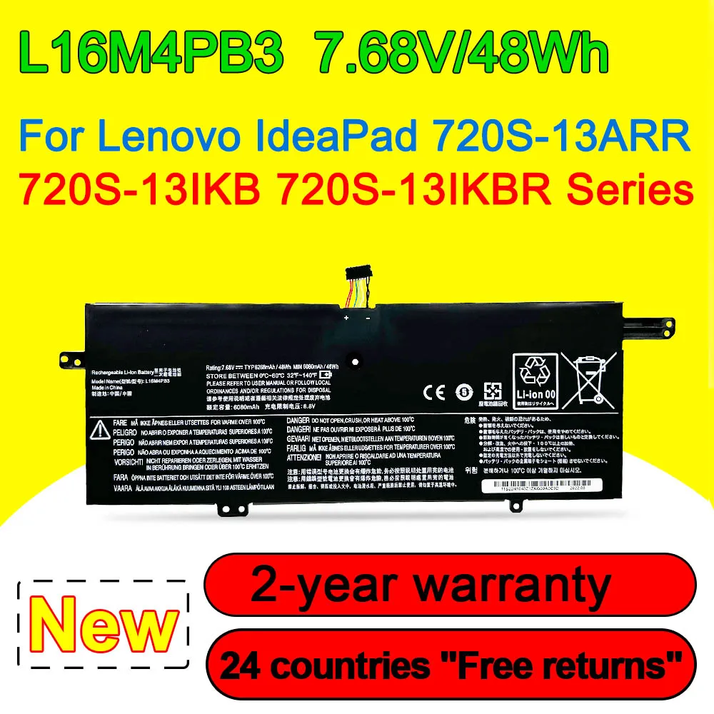 

New L16M4PB3 L16C4PB3 L16L4PB3 Laptop Battery For Lenovo IdeaPad 720S-13ARR 720S-13IKB 720S-13IKBR Series 7.72V 48Wh 6217mAh