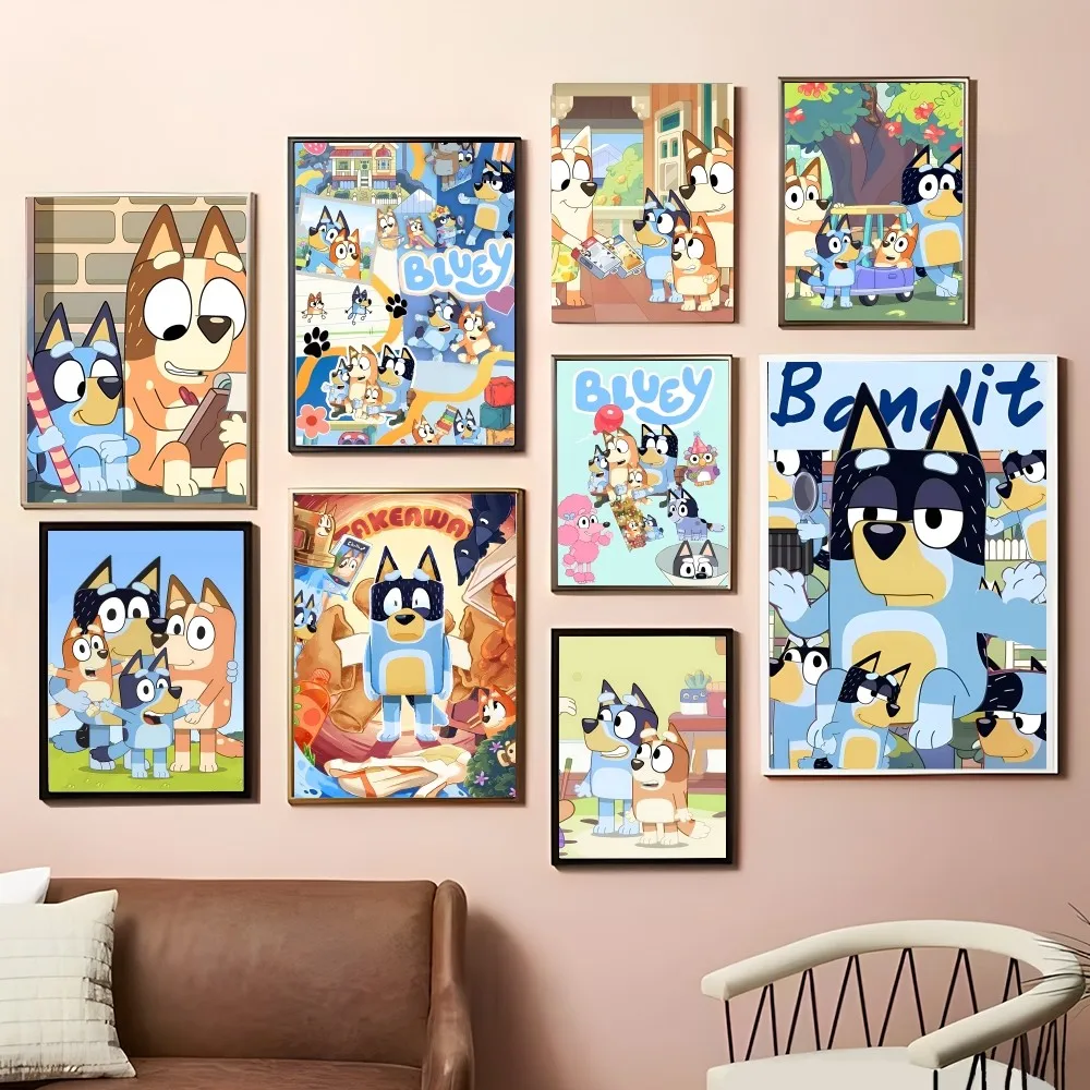 

B-Bluey B-Bandit-Chilli Classic Poster Self-adhesive Art Poster Retro Kraft Paper Sticker DIY Room Bar Cafe Vintage Decorative