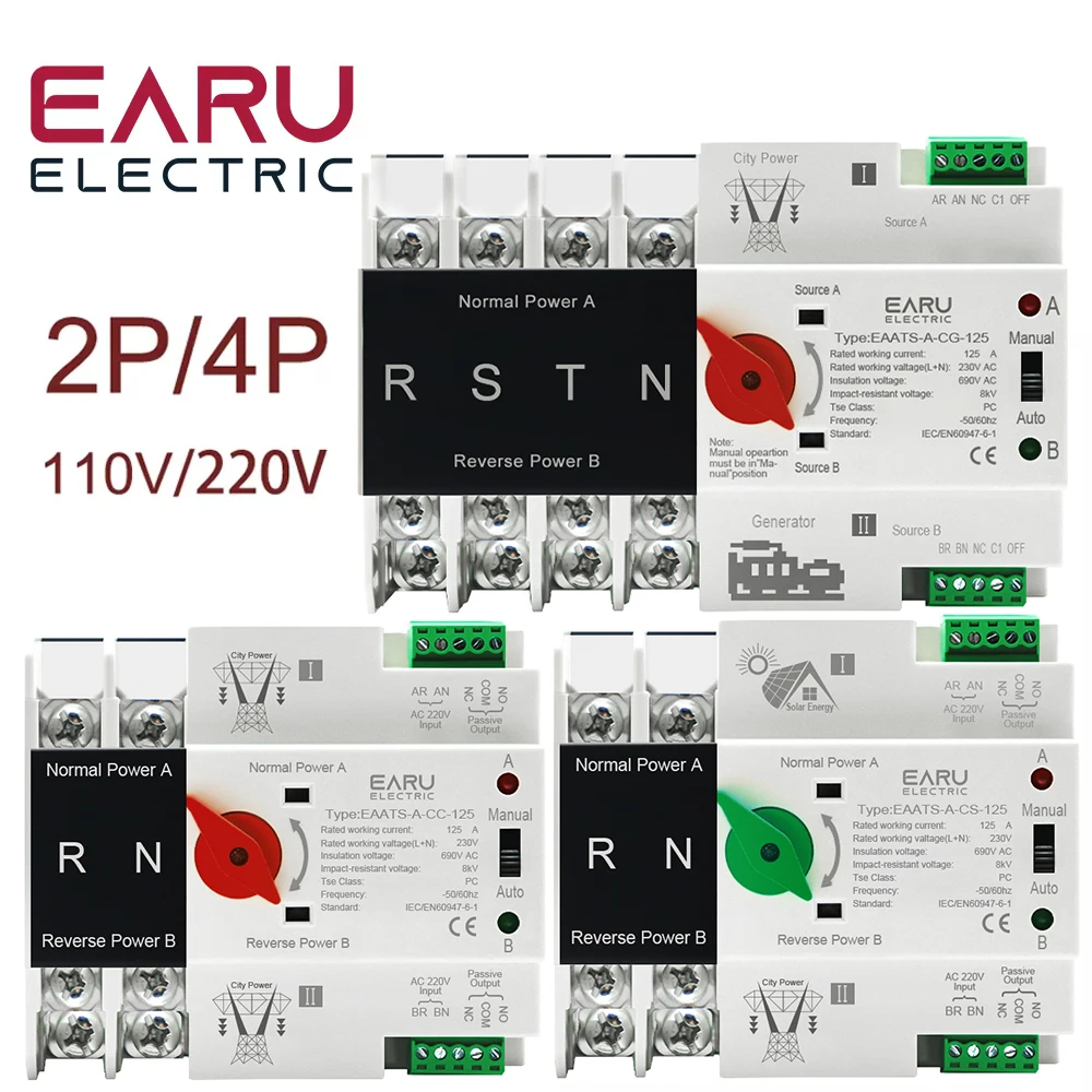 

Автоматический резервный переключатель EARUELECTRIC 2P 4P 125A