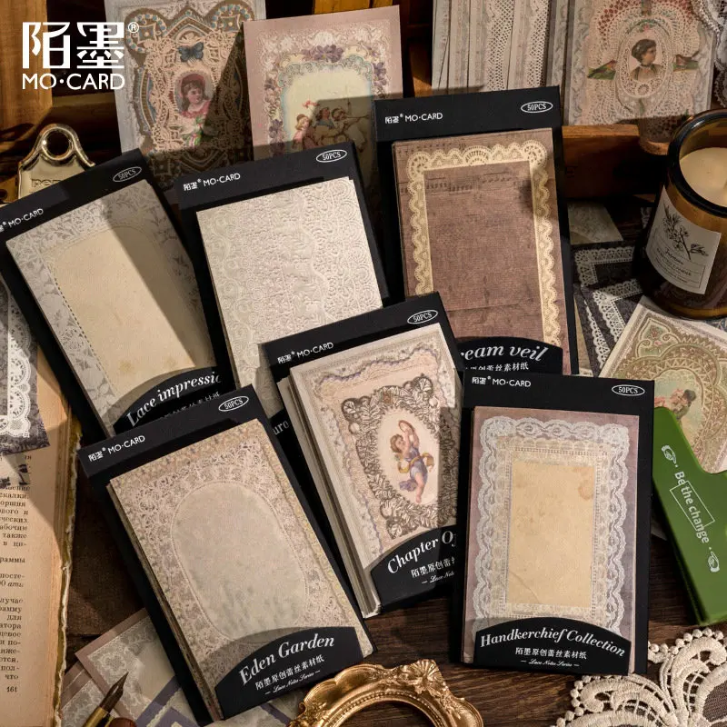 

50pcs/pack Vintage Lace Junk Journal Deco Craft Paper DIY Scrapbooking Background Paper Supplies Creative Diary Collage