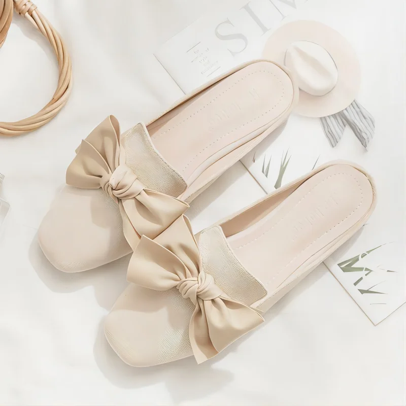 Zapatos De Mujer Women Cute Beige Round Toe Spring Slip On Flats Shoes Ladies Casual Summer Slippers Simple  Loafers